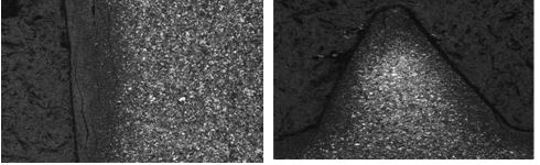 桿部基體組織＋滲碳層組織及微裂紋螺紋組織＋滲碳層組織及微裂紋50&times;