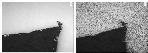 折疊裂紋拋光態(tài)，倒角處折疊裂紋