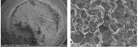 斷面宏觀形貌，裂紋源處斷口微觀形貌